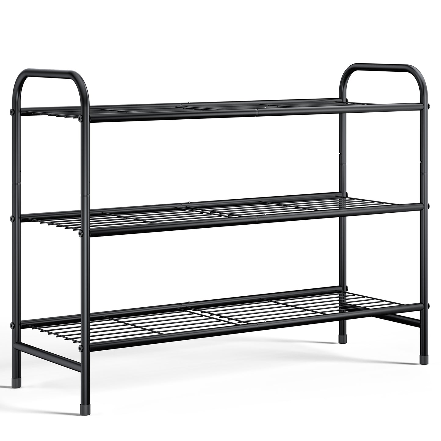 Sakugi 3-Tier Metal Shoe Rack, Holds up to 16 Pairs, Stackable Shoe Organizer, 25.9 x 11.4 x 19.3 in, Black