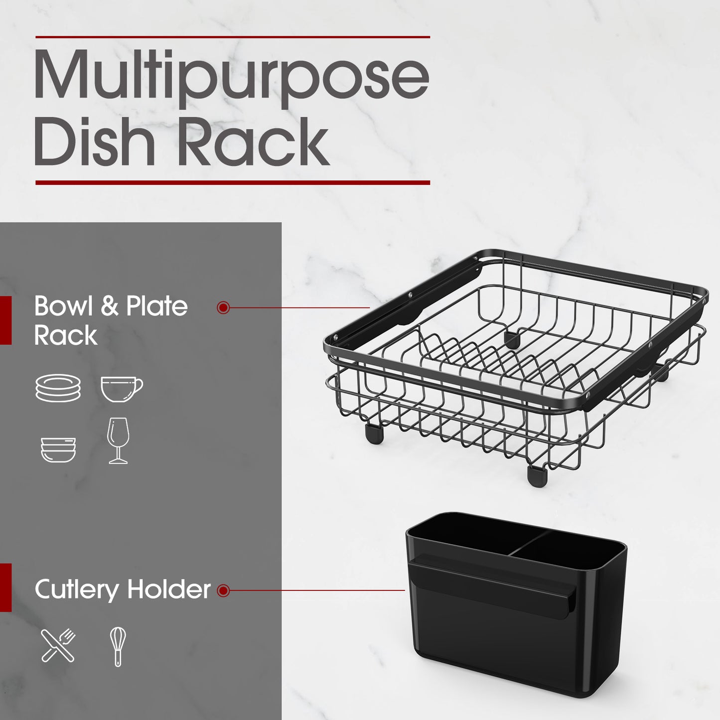 Sakugi Sink Drying Rack Expandable - Stainless Steel Dish Drying Rack with Drainboard Used on Kitchen Counter, Over Sink and In Sink, Black