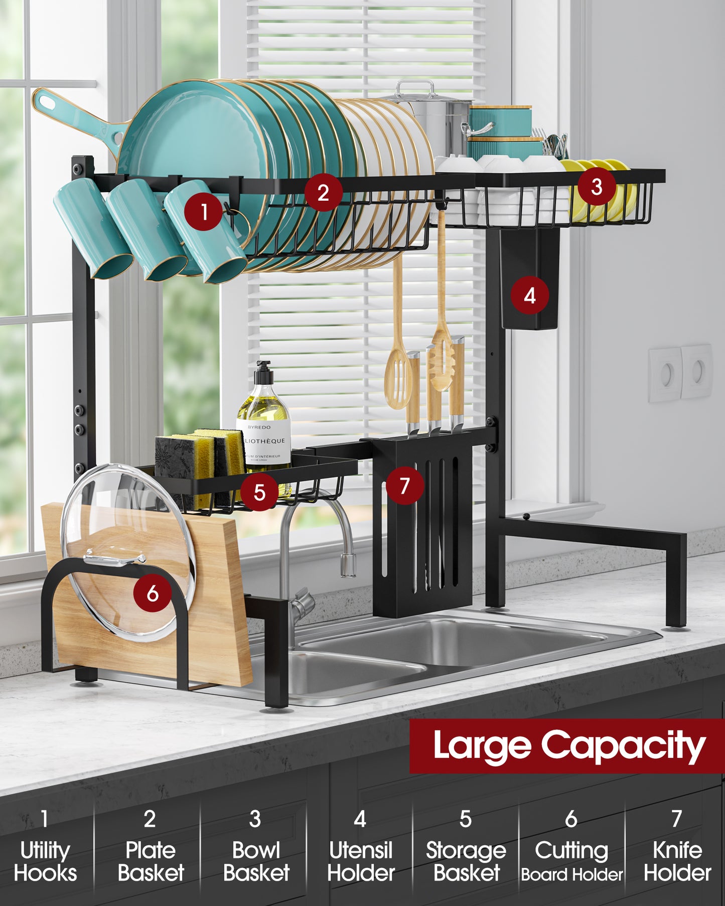 Sakugi Over The Sink Dish Drying Rack, 30" -33.9" W Expandable Dish Drainer, Stainless Steel Dish Rack