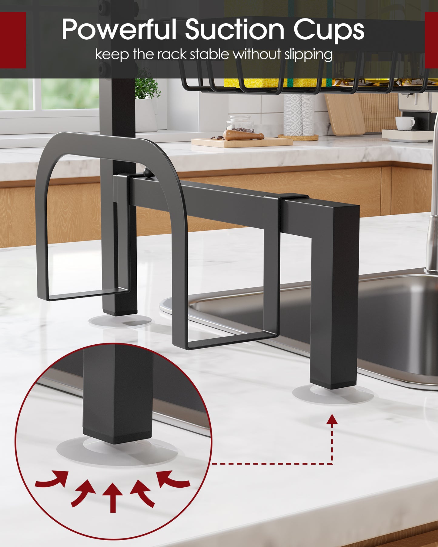 Sakugi Dish Drying Rack Over The Sink - Large Capacity Stainless Steel Dish Drainer, Multifunctional Kitchen Organizer, Black, 11" D x 30"~33.9''W x 21.5" H