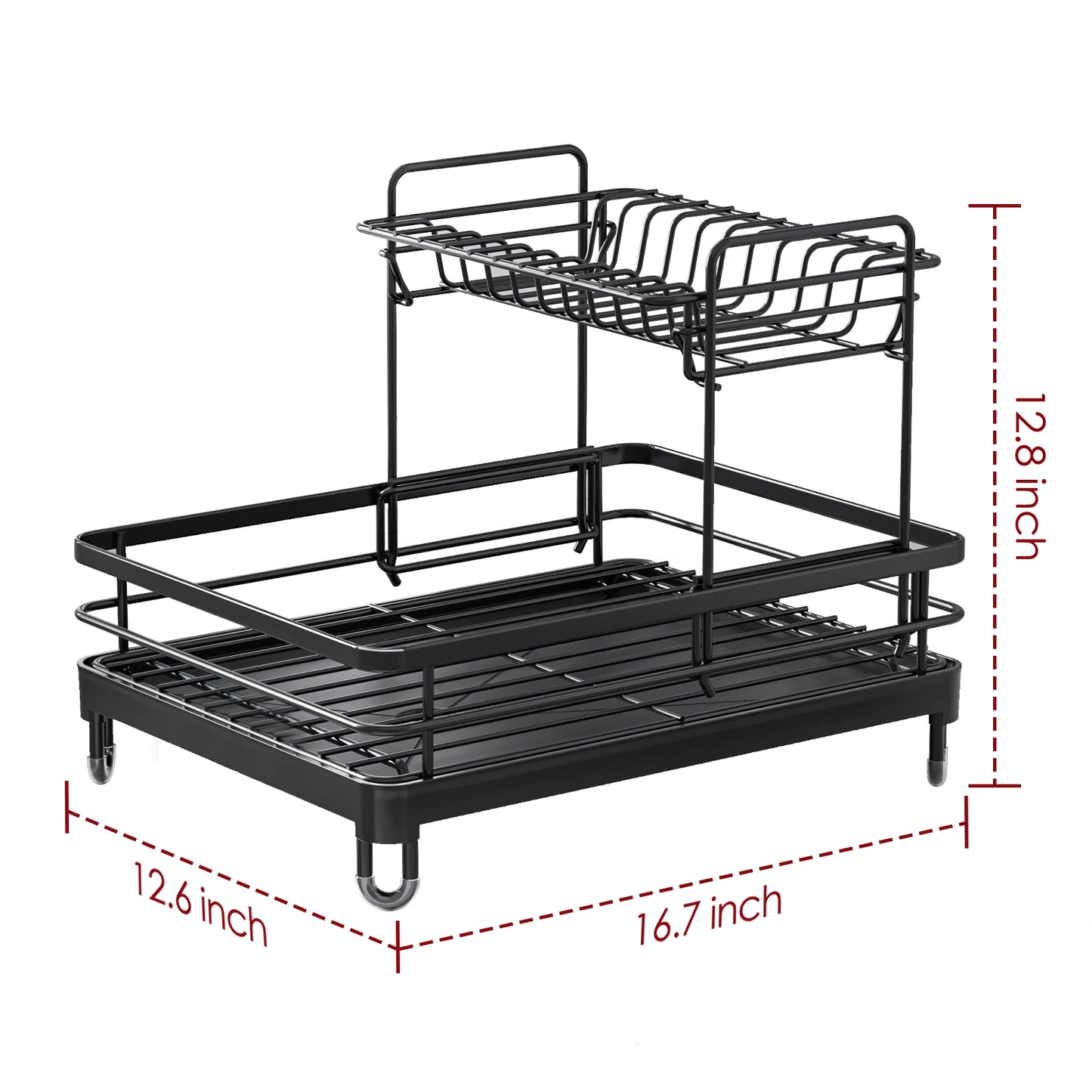 Sakugi Dish Drying Rack - X-Large Stainless Steel Dish Rack for Kitchen Counter, 2-Tier Kitchen Organizers and Storage for Dishes, Bowls, Cutlery, Black