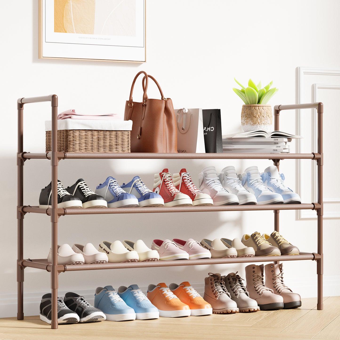 Sakugi Shoe Rack - XX-LARGE-Space-Saving Shoe Storage Solution, 3-Tier, Extended Shoe Racks for Entryway, Sturdy & Durable Shoe Shelf, Stackable Shoe Racks for Closet, Corridor & Doorway, Black
