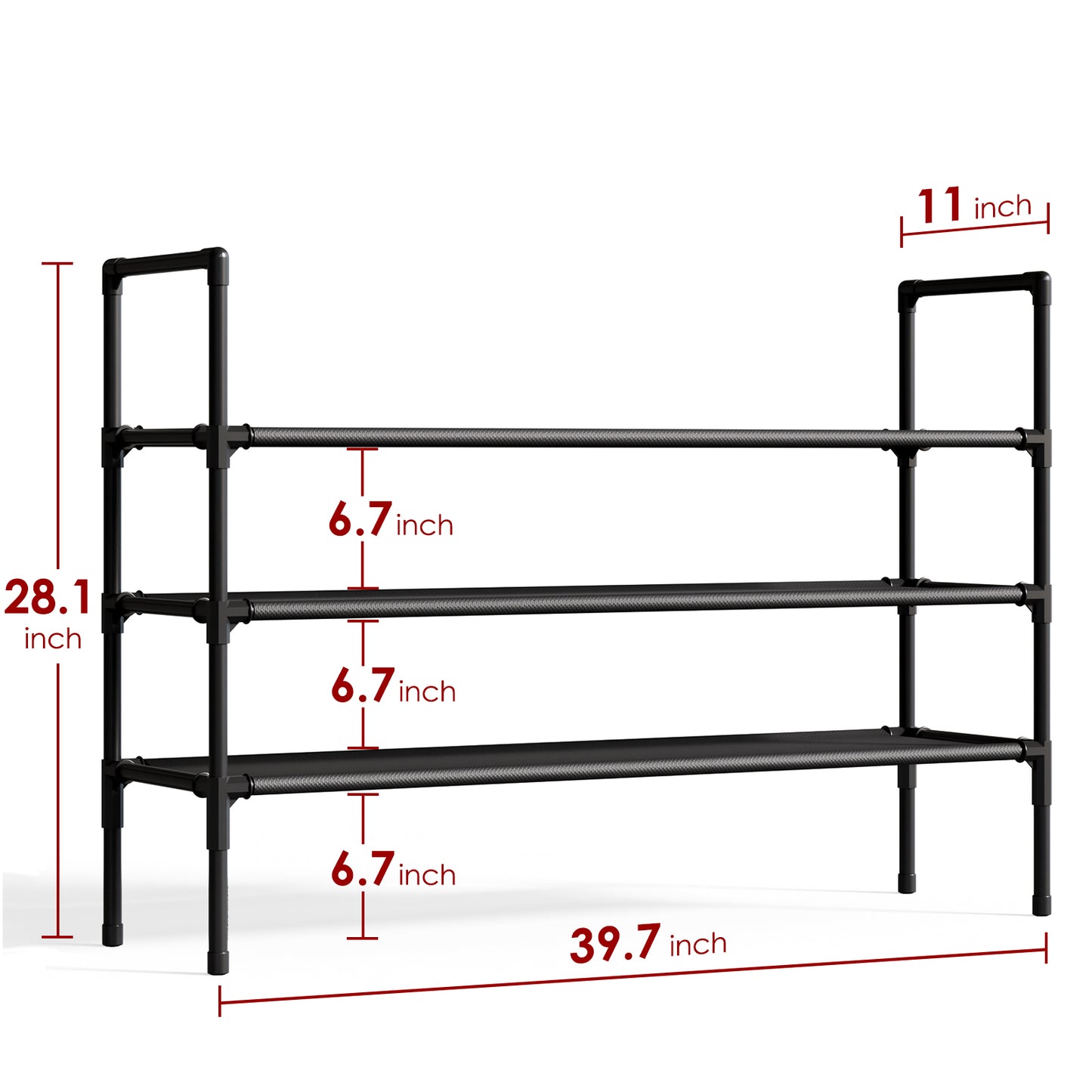 Sakugi Shoe Rack - XX-LARGE-Space-Saving Shoe Storage Solution, 3-Tier, Extended Shoe Racks for Entryway, Sturdy & Durable Shoe Shelf, Stackable Shoe Racks for Closet, Corridor & Doorway, Black