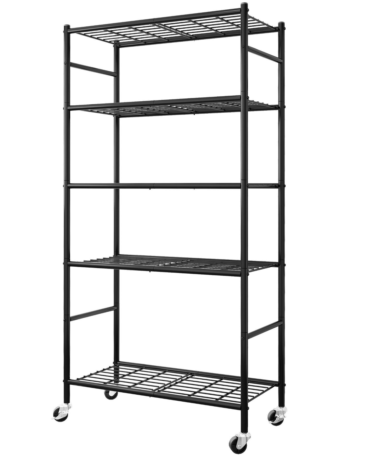 Sakugi 5-Tier Heavy Duty Storage Shelves, with Leveling Feet and Wall Bracket, 30.3" x 10.5" x 57.9", Black