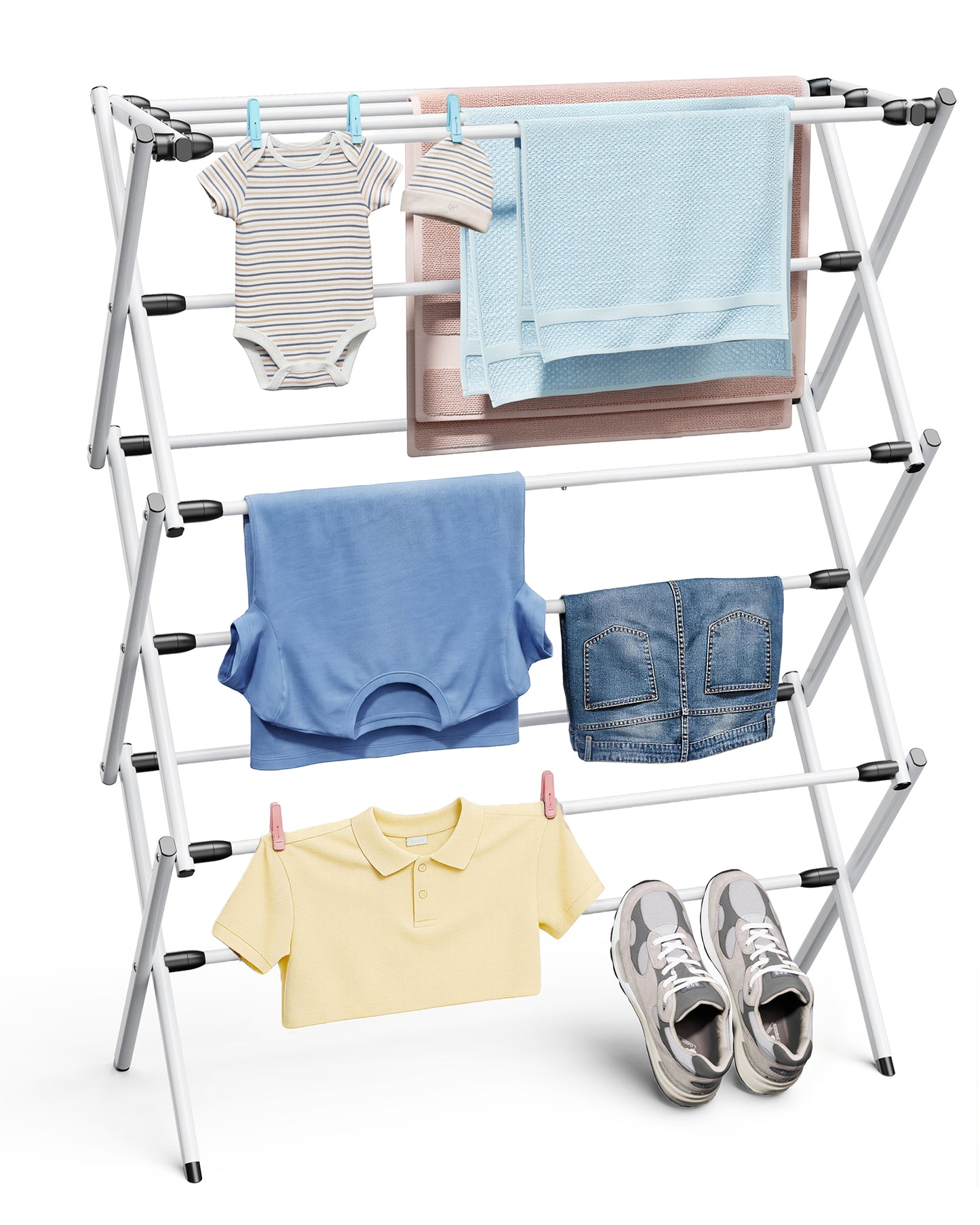 Sakugi Clothes Drying Rack, Foldable Metal Laundry Dryer for Outdoor, Balcony & Laundry Room Organization, White, 29.2" x 11.2" x 37.0"