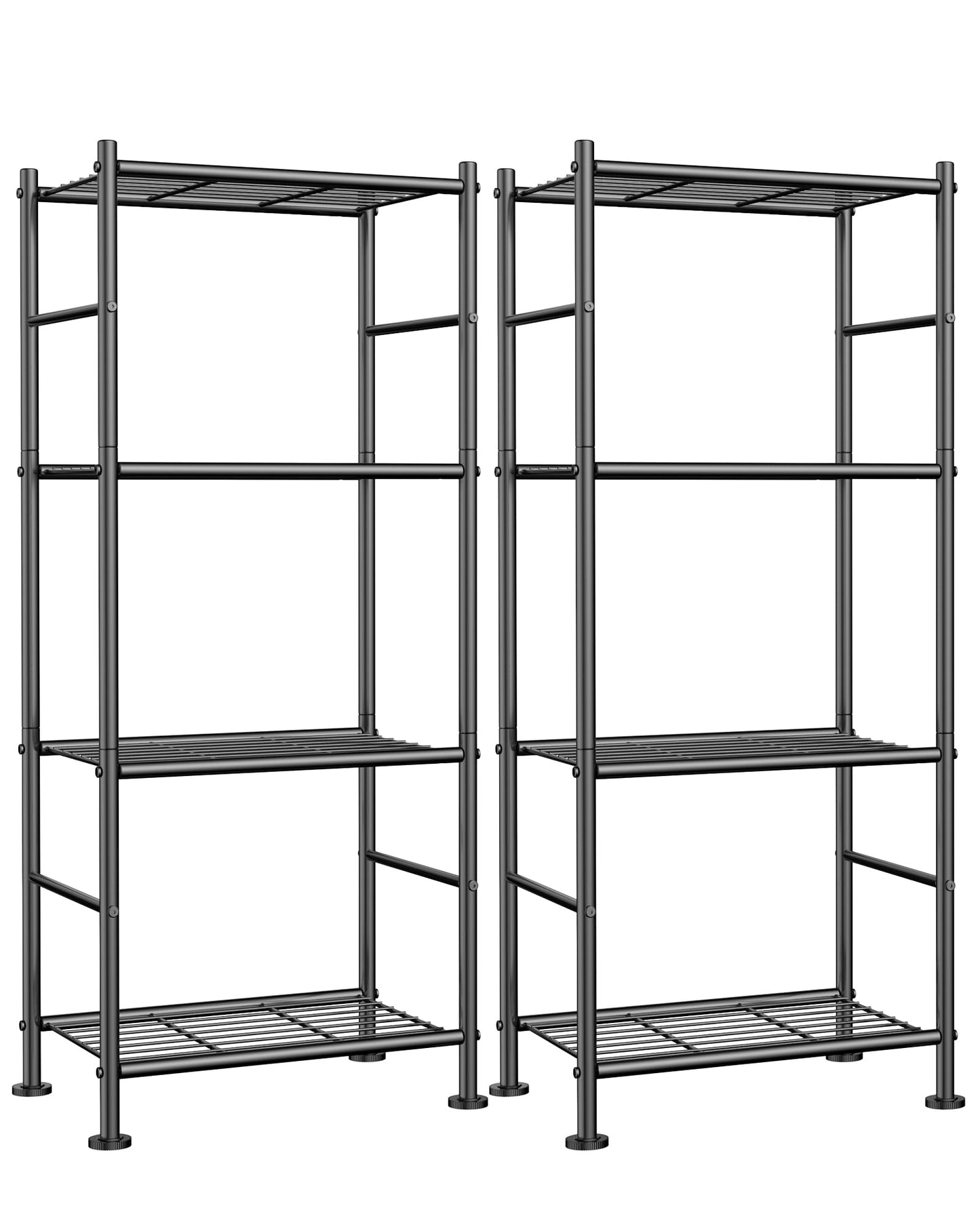 Sakugi Storage Shelves - Set of 2, 5-Tier Metal Shelf Organizer, Space-Saving Garage Shelving with Leveling Feet, Standing Shelves Organizer for Kitchen, Laundry, Pantry (18.4" x 12.6" x 57.4", Black)