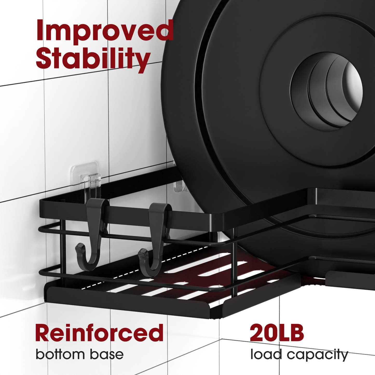 Sakugi Shower Caddy - 3 Piece Set, Corner Shower Shelves with Hooks & Soap Holder, Rustproof Adhesive Shower Caddy for Corner, No Drilling Shower Shelf for Inside Shower, Shower Organizer, Black