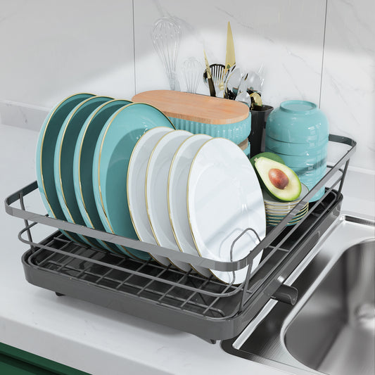 Sakugi Dish Drying Rack, Compact Dish Racks for Kitchen Counter, Gray, Large