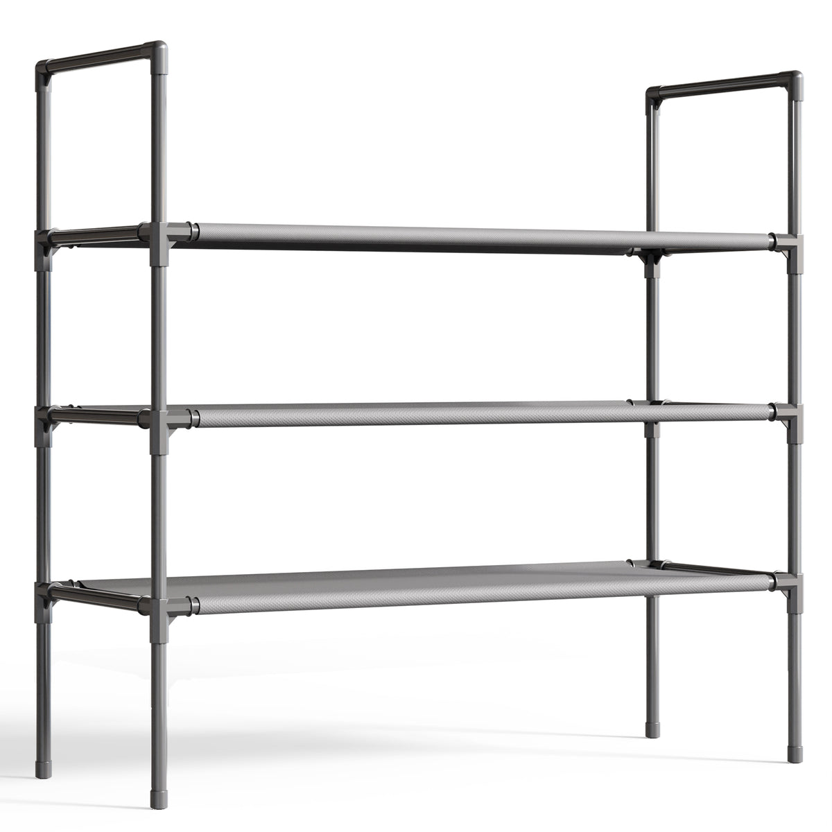 Sakugi 3-Tier Shoe Rack, Sturdy Shoe Organizer, Shoe Shelf Holds up to 16 Pairs of Shoes, Assembled Length, 28 in, Gray