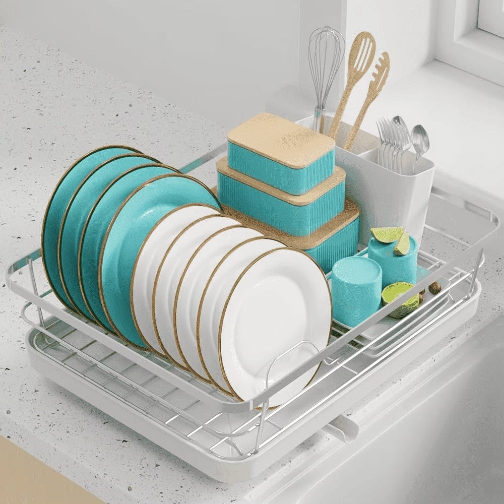 Sakugi Dish Drying Rack, Compact Dish Racks for Kitchen Counter, Silver, Large