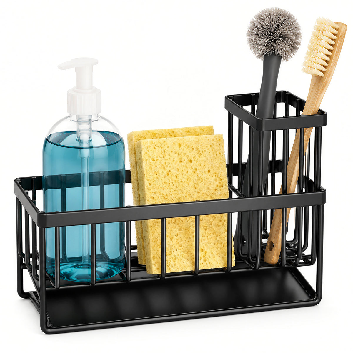 Kitsure Sponge Holder for Kitchen Sink, Stainless Steel Sink Caddy with Drain Tray, Kitchen Sink Organizer