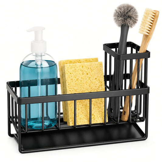 Kitsure Sponge Holder for Kitchen Sink, Stainless Steel Sink Caddy with Drain Tray, Kitchen Sink Organizer