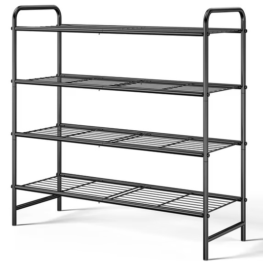 Sakugi 4-Tier Metal Shoe Rack, Holds up to 20 Pairs, Stackable Shoe Organizer, 25.9 x 11.4 x 25.2 in, Black