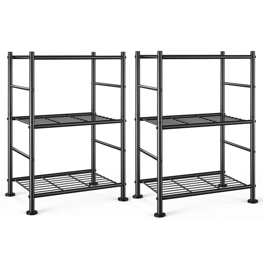 Sakugi 2-Pack Storage Shelves - 3-Tier Metal Wire Shelf Organizer, Slim Shelf Rack with Adjustable Feet for Laundry Room, Kitchen, Garage Organization, 18.2" x 12.3" x 30.4", Black