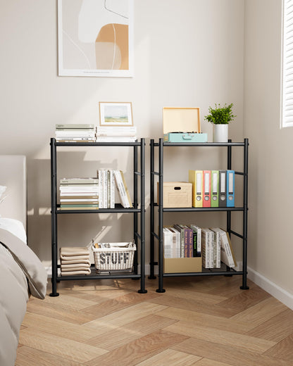 Sakugi 2-Pack Storage Shelves - 3-Tier Metal Wire Shelf Organizer, Slim Shelf Rack with Adjustable Feet for Laundry Room, Kitchen, Garage Organization, 18.2" x 12.3" x 30.4", Black