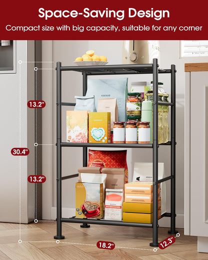 Sakugi 2-Pack Storage Shelves - 3-Tier Metal Wire Shelf Organizer, Slim Shelf Rack with Adjustable Feet for Laundry Room, Kitchen, Garage Organization, 18.2" x 12.3" x 30.4", Black