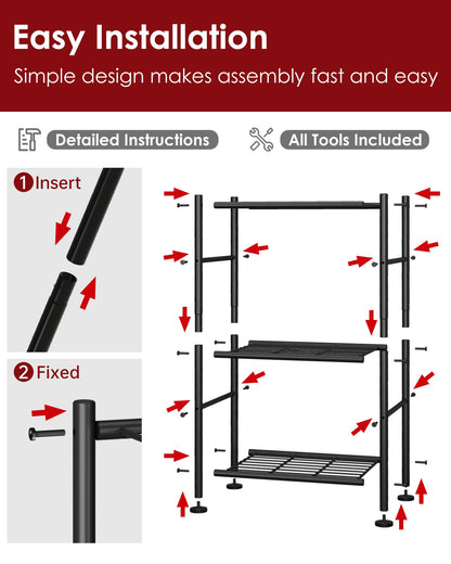 Sakugi 2-Pack Storage Shelves - 3-Tier Metal Wire Shelf Organizer, Slim Shelf Rack with Adjustable Feet for Laundry Room, Kitchen, Garage Organization, 18.2" x 12.3" x 30.4", Black