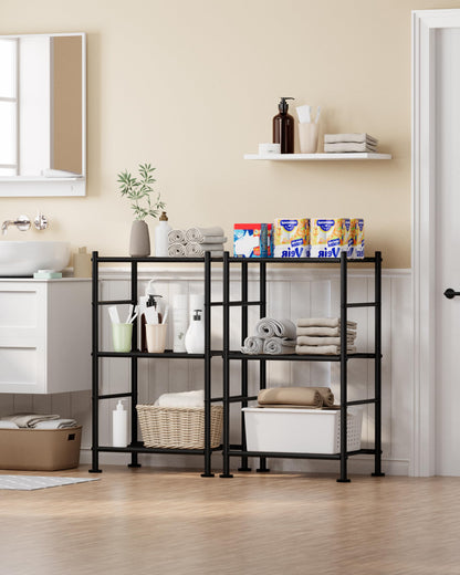 Sakugi 2-Pack Storage Shelves - 3-Tier Metal Wire Shelf Organizer, Slim Shelf Rack with Adjustable Feet for Laundry Room, Kitchen, Garage Organization, 18.2" x 12.3" x 30.4", Black