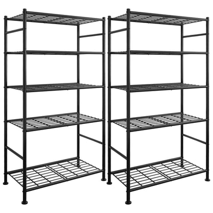 Sakugi Storage Shelves - Set of 2, 5-Tier Large Metal Shelf Organizer, Heavy-Duty Garage Shelving with Leveling Feet, Stable Shelves Organizer for Pantry, Kitchen, Basement, 33.5" x 12.6" x 72", Black