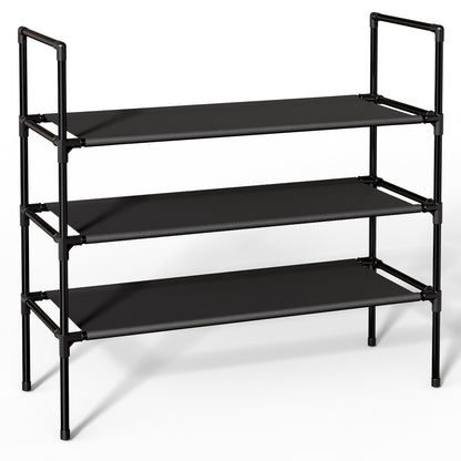 Sakugi Shoe Rack - X-Large Shoe Organizer, 3-Tier Shoe Storage Rack, Sturdy & Durable Shoe Rack for Closet, Garage & Corridor, Stackable Shoe Rack for Entryway, Up to 16 Pairs of Shoes, Black