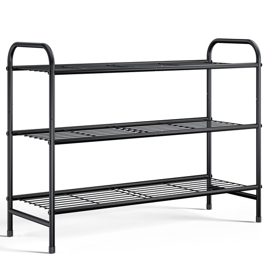 Sakugi 3-Tier Metal Shoe Rack, Holds up to 16 Pairs, Stackable Shoe Organizer, 25.9 x 11.4 x 19.3 in, Black