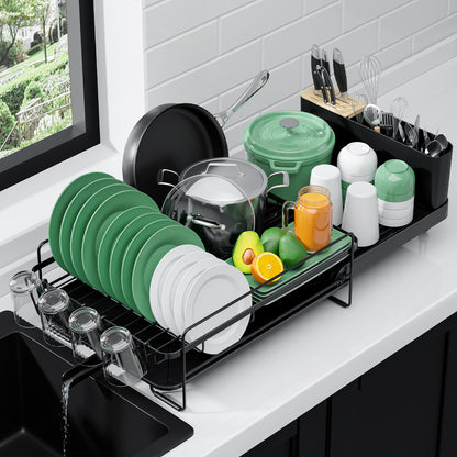 Sakugi Extendable Dish Drying Rack, Anti-Rust Dish Rack for Kitchen Counter, 19.2"-26.7" L x 12.9" W, Black