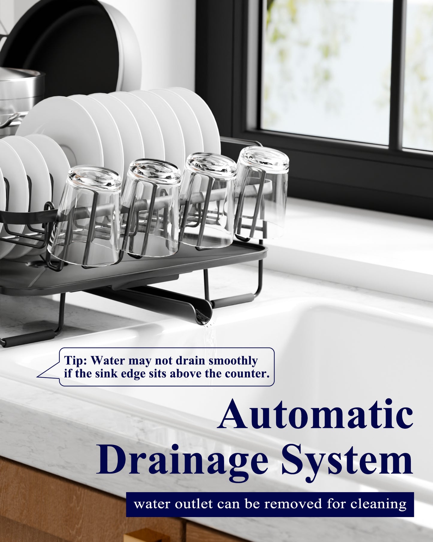 Sakugi Extendable Dish Drying Rack, Anti-Rust Dish Rack for Kitchen Counter, 19.2"-26.7" L x 12.9" W, Black