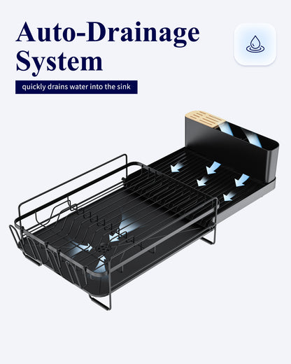 Sakugi Extendable Dish Drying Rack, Anti-Rust Dish Rack for Kitchen Counter, 19.2"-26.7" L x 12.9" W, Black