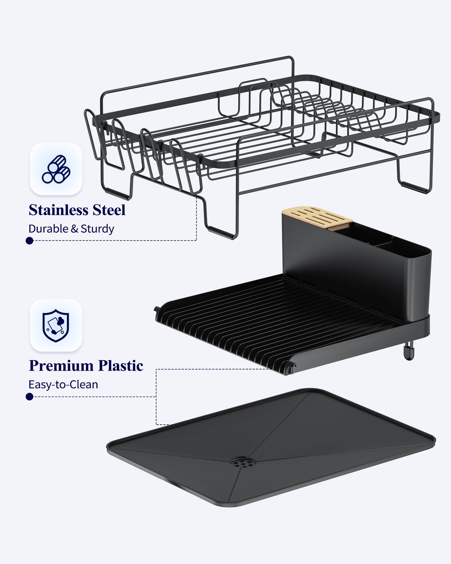 Sakugi Extendable Dish Drying Rack, Anti-Rust Dish Rack for Kitchen Counter, 19.2"-26.7" L x 12.9" W, Black