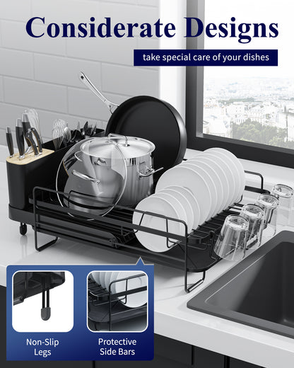 Sakugi Extendable Dish Drying Rack, Anti-Rust Dish Rack for Kitchen Counter, 19.2"-26.7" L x 12.9" W, Black