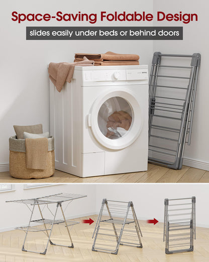 Sakugi Clothes Drying Rack - Space-Saving Foldable Laundry Drying Rack for Clothing & Bedding, Easy-to-Assemble Metal Airer with Non-Slip Feet, Indoor & Outdoor Use, 55.5"×22.8"×36.6"