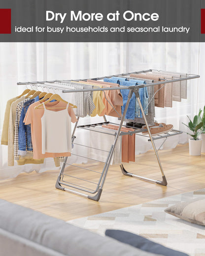 Sakugi Clothes Drying Rack - Space-Saving Foldable Laundry Drying Rack for Clothing & Bedding, Easy-to-Assemble Metal Airer with Non-Slip Feet, Indoor & Outdoor Use, 55.5"×22.8"×36.6"