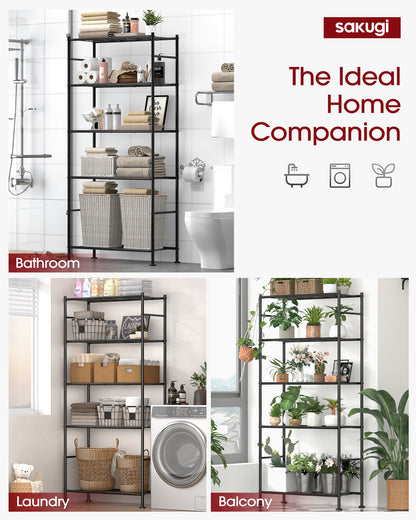Sakugi Storage Shelves - 5 Tier Shelf Organizer, Heavy Duty Garage Shelving Unit with Leveling Feet, Stable Metal Shelves Organizer for Pantry, Kitchen, Closet, 33" W X 12" D X 72" H, Smoky-Black