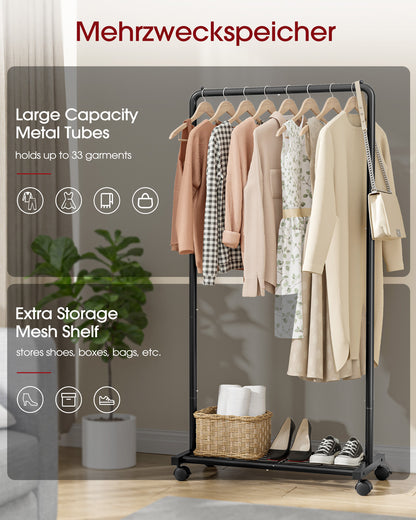 Sakugi Clothes Rack with Wheels, Clothing Racks for Hanging Clothes and Shoes