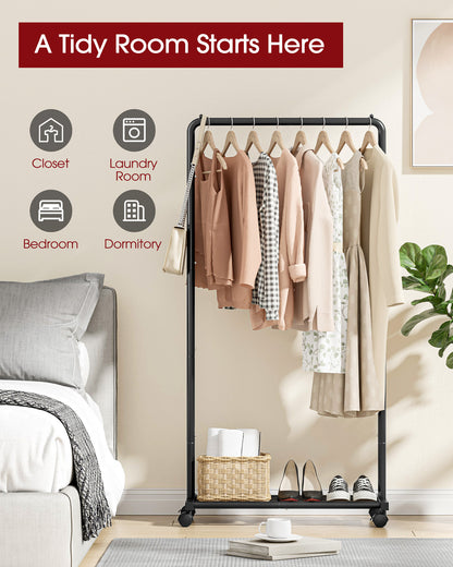 Sakugi Clothes Rack with Wheels, Clothing Racks for Hanging Clothes and Shoes