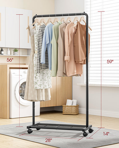 Sakugi Clothes Rack with Wheels, Clothing Racks for Hanging Clothes and Shoes