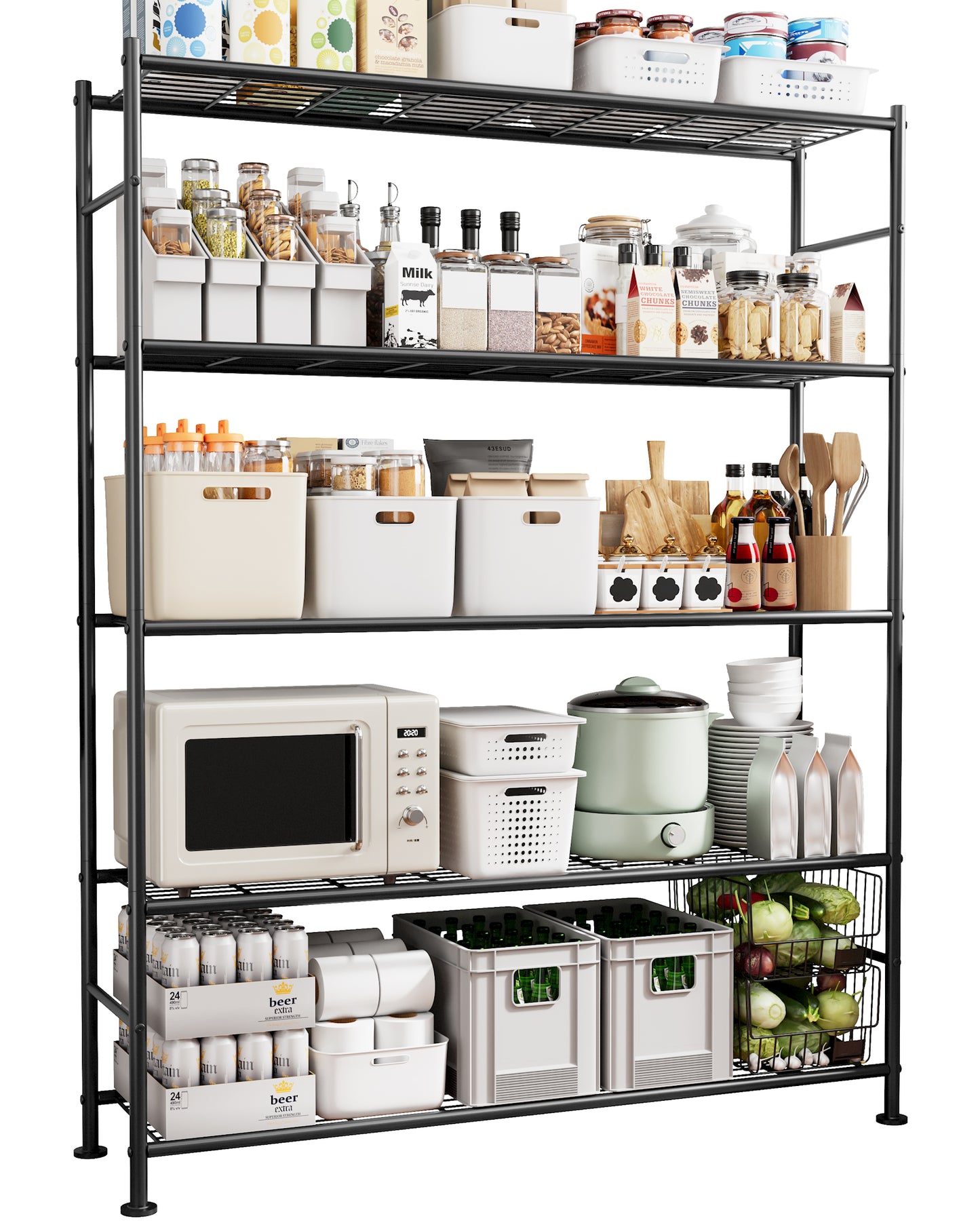 Sakugi 5-Tier Heavy Duty Wire Shelving Unit, 47.2 x 12.6 x 60.8 Inches, 1000 lb Capacity, Black