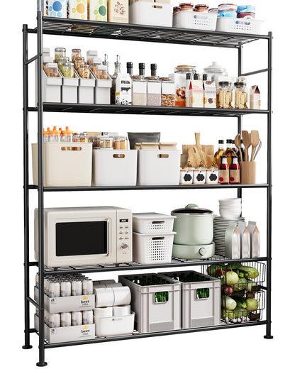 Sakugi 5-Tier Heavy Duty Wire Shelving Unit, 47.2 x 12.6 x 60.8 Inches, 1000 lb Capacity, Black