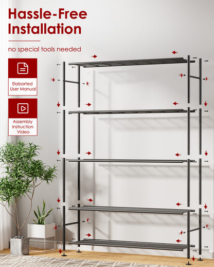 Sakugi 5-Tier Heavy Duty Wire Shelving Unit, 47.2 x 12.6 x 60.8 Inches, 1000 lb Capacity, Black