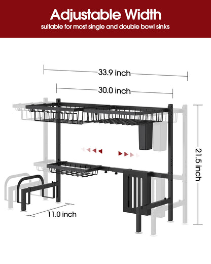 Sakugi Over The Sink Dish Drying Rack, 30" -33.9" W Expandable Dish Drainer, Stainless Steel Dish Rack