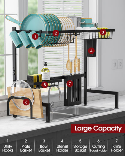 Sakugi Over The Sink Dish Drying Rack, 30" -33.9" W Expandable Dish Drainer, Stainless Steel Dish Rack
