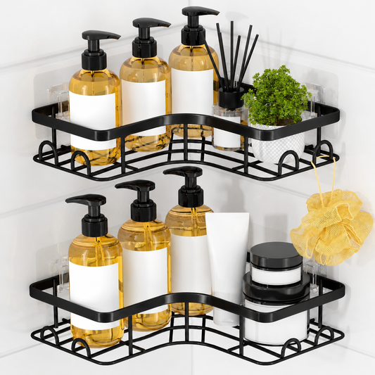 Sakugi Corner Shower Caddy, 2-Pack Adhesive Shower Organizer, Bathroom Organizers and Storage, Black