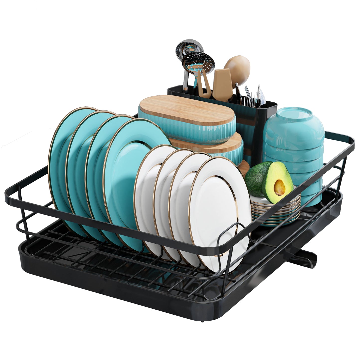Sakugi Dish Drying Rack - Compact Dish Rack for Kitchen Counter with a Cutlery Holder, Durable Stainless Steel Kitchen Dish Rack for Various Tableware, Dish Drying Rack with Easy Installation, Black