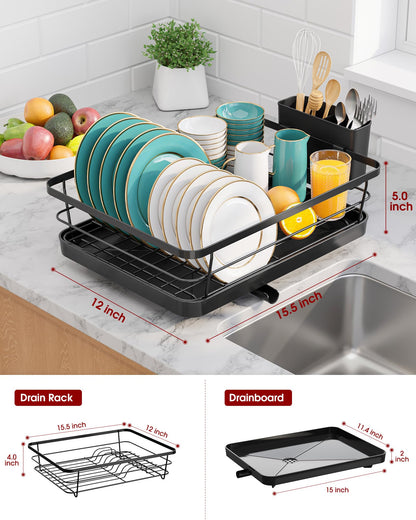 Sakugi Stainless Steel Dish Drying Rack for Kitchen Counter, Sink Organization and Storage Essentials with Silverware & Utensil Holder, Home and Apartment Decor