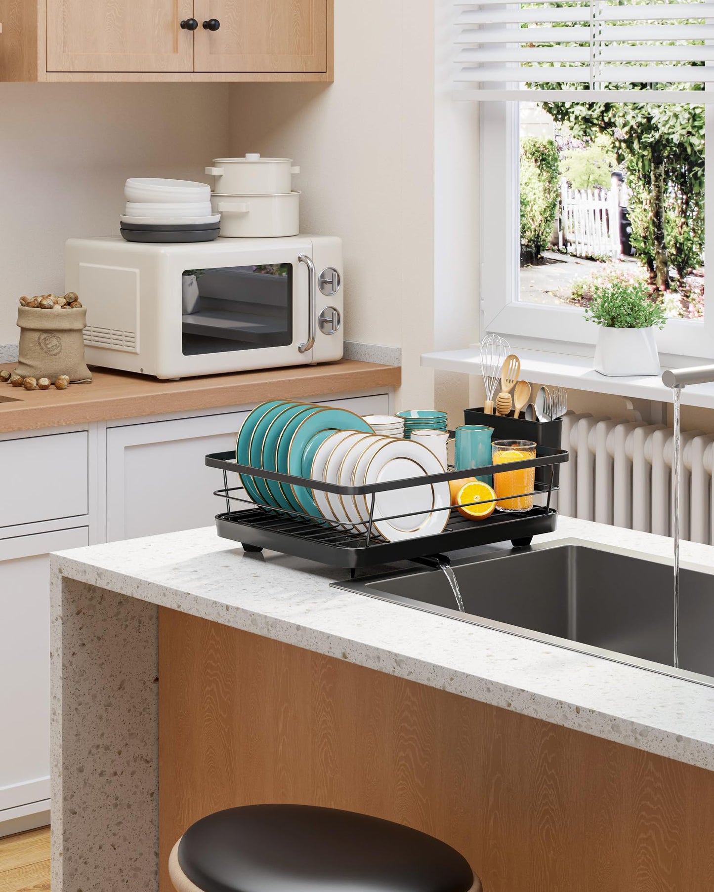 Sakugi Stainless Steel Dish Drying Rack for Kitchen Counter, Sink Organization and Storage Essentials with Silverware & Utensil Holder, Home and Apartment Decor