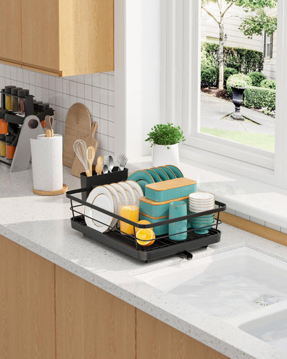 Sakugi Stainless Steel Dish Drying Rack for Kitchen Counter, Sink Organization and Storage Essentials with Silverware & Utensil Holder, Home and Apartment Decor