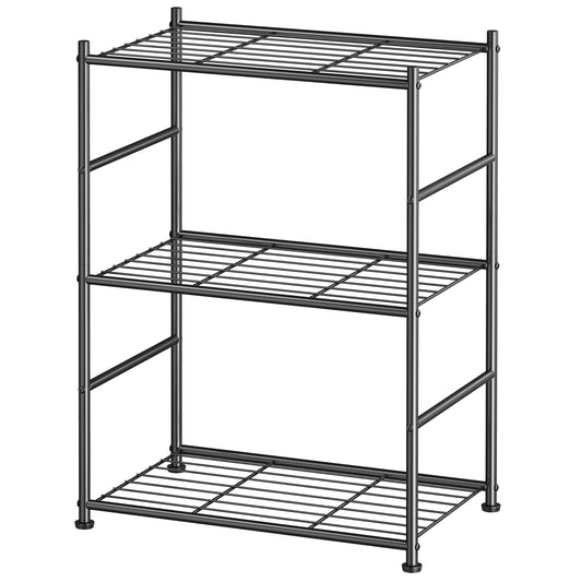 Sakugi 3 Tier Metal Storage Shelf Heavy Duty Organizer Rack for Bathroom Kitchen Bedroom, Adjustable Shelving Unit for Space Saving Home Storage, Easy Assembly, Black