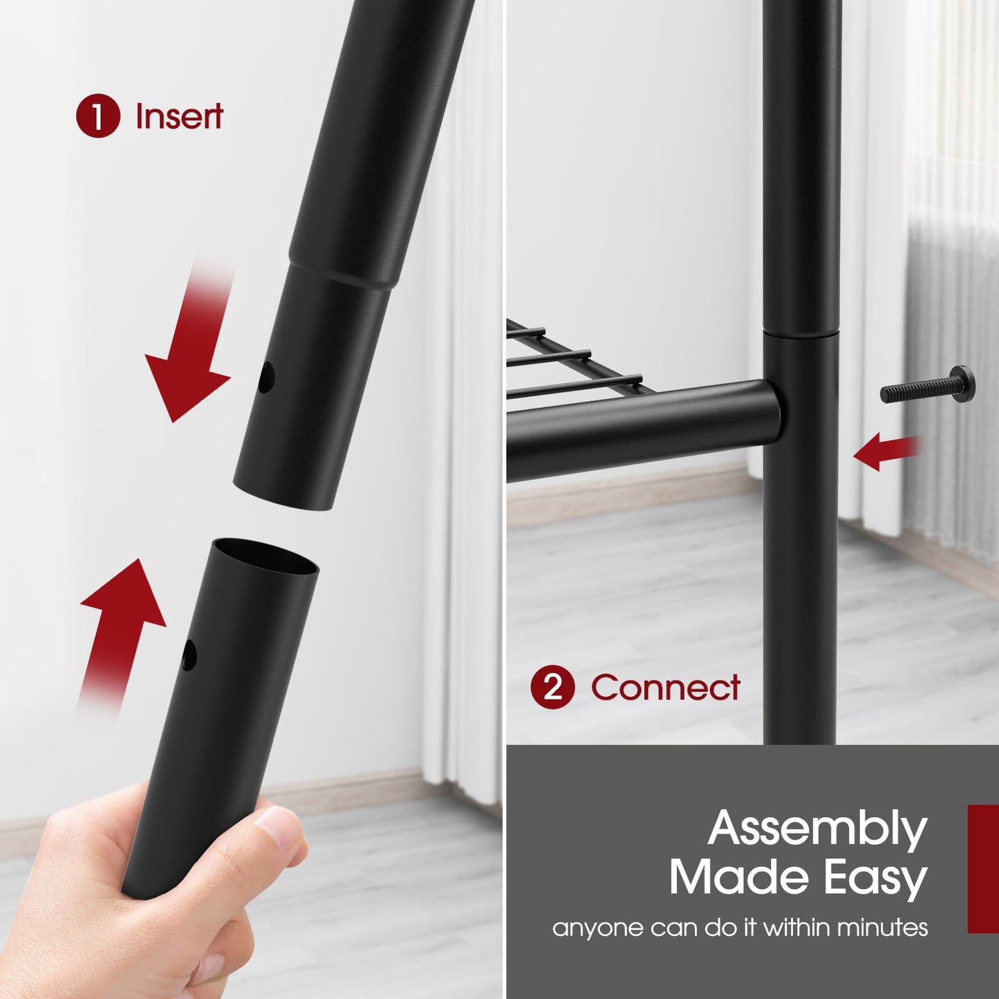 Sakugi Storage Shelves - Set of 2, 5-Tier Metal Shelf Organizer, Space-Saving Garage Shelving with Leveling Feet, Standing Shelves Organizer for Kitchen, Laundry, Pantry (18.4" x 12.6" x 57.4", Black)