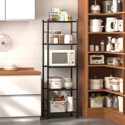 Sakugi Storage Shelves - Set of 2, 5-Tier Metal Shelf Organizer, Space-Saving Garage Shelving with Leveling Feet, Standing Shelves Organizer for Kitchen, Laundry, Pantry (18.4" x 12.6" x 57.4", Black)