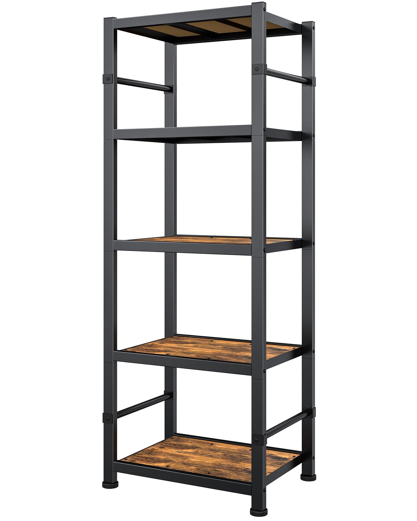 Sakugi Storage Shelves Organizer - 5 Tier Vintage Shelf Organizer with Leveling Feet, Free Standing Garage Shelving Unit with Metal Frame for Living Room, Bedroom, Home Office, 17.8"x10.6"x57.8"